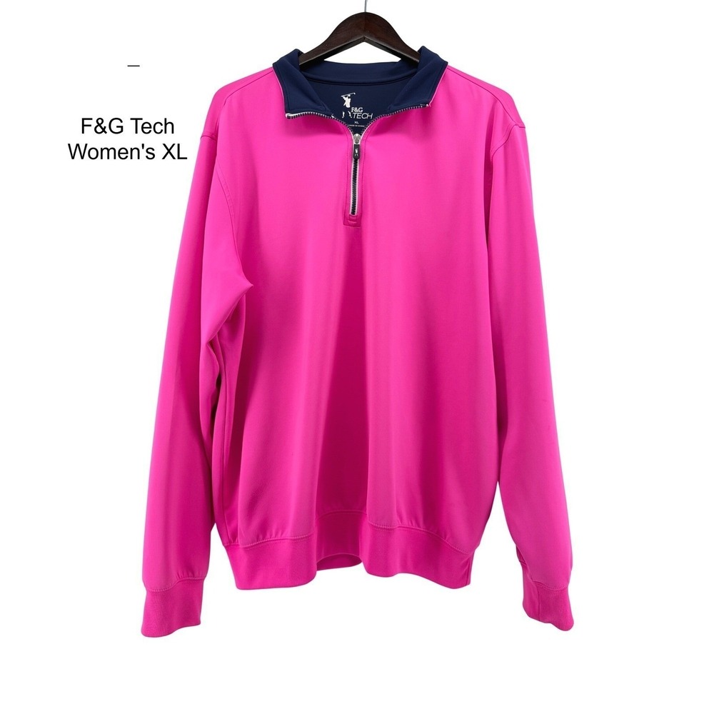 F&G‎ Tech Womens XL Hot Pink Navy Blue Quarter Zip Pullover Golf Active Top